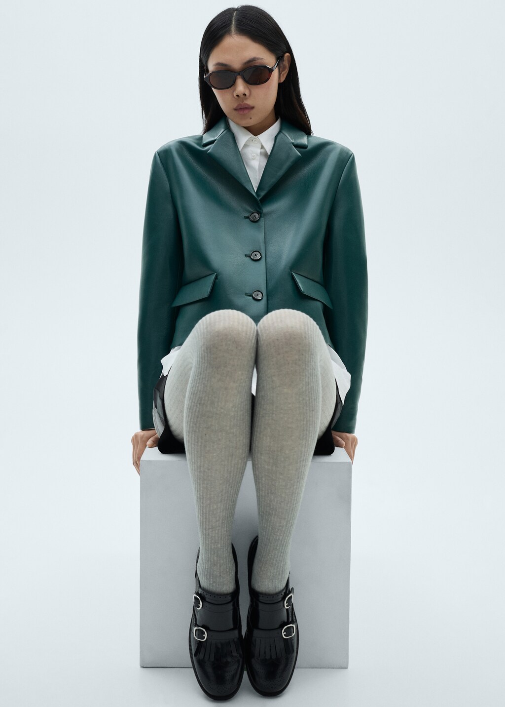 Jacket with flap pockets and leather effect - Blue