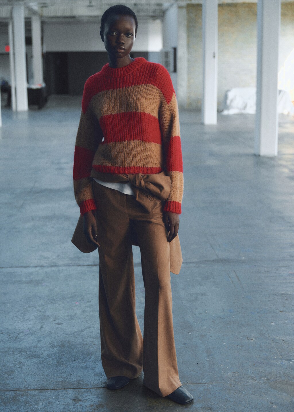 Chunky-knit striped sweater - Red