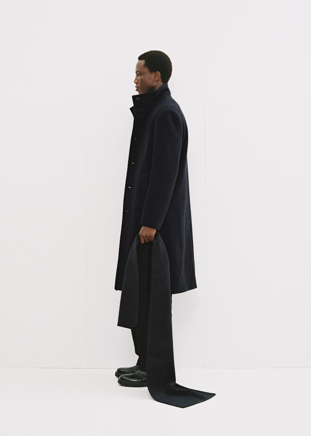 Long wool coat with collar - Dark Navy