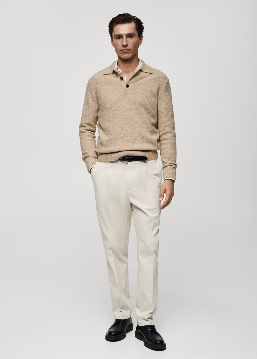 Mini boucle knit polo shirt - Sand