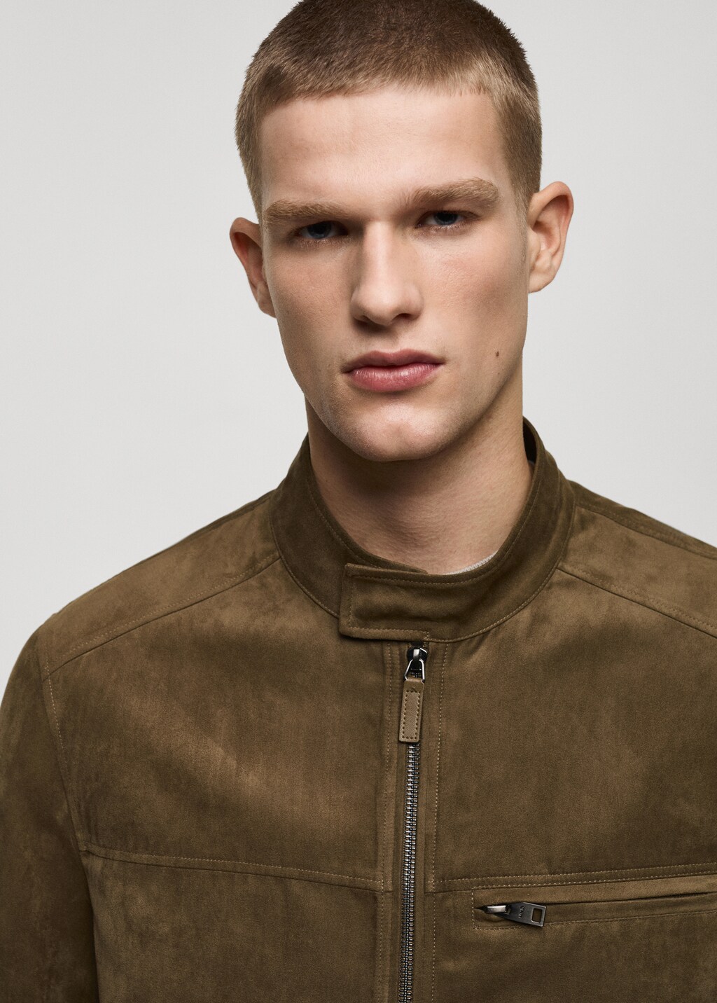 Suede-effect biker jacket - Beige