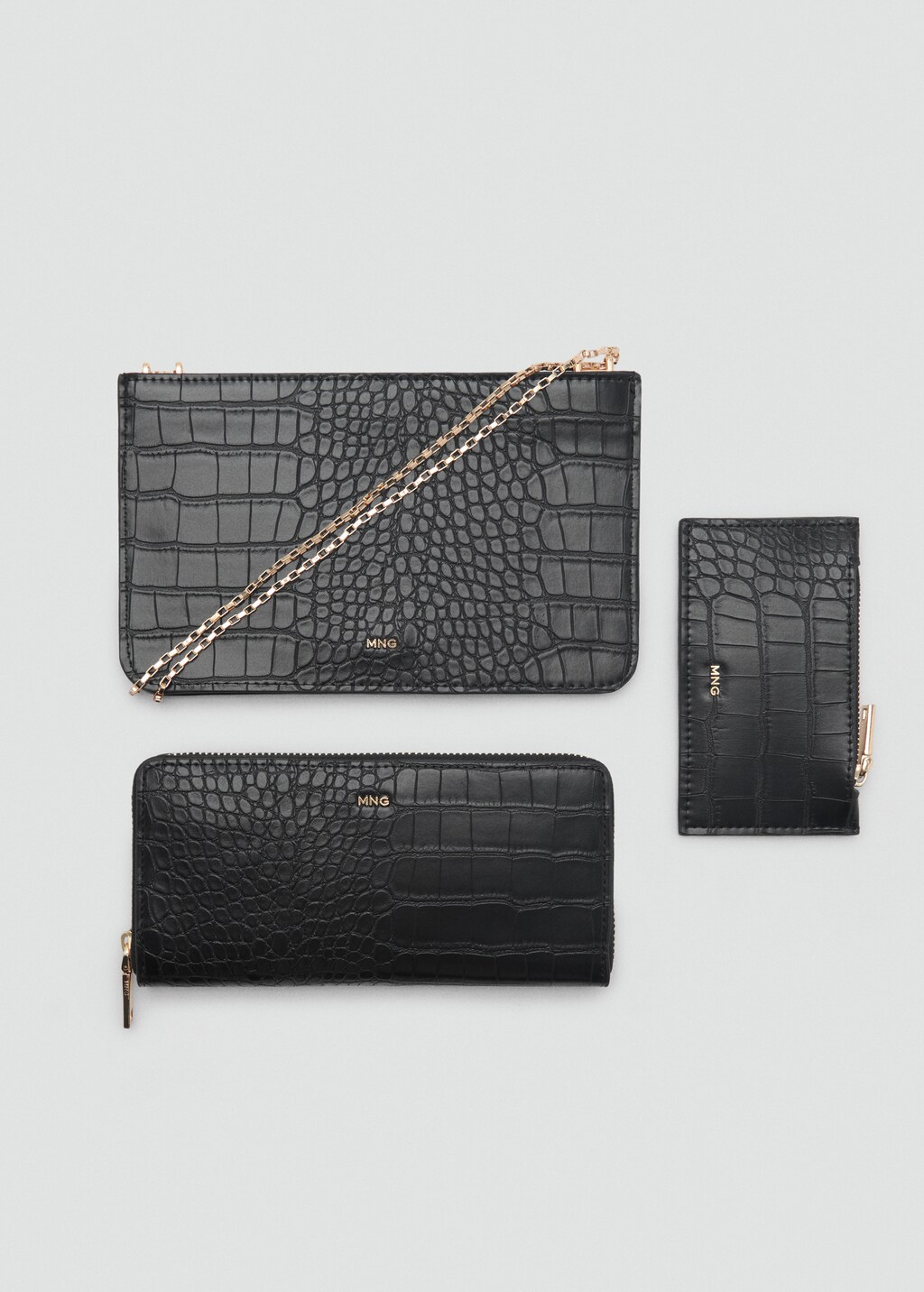 Croc-effect cardholder with chain - Black