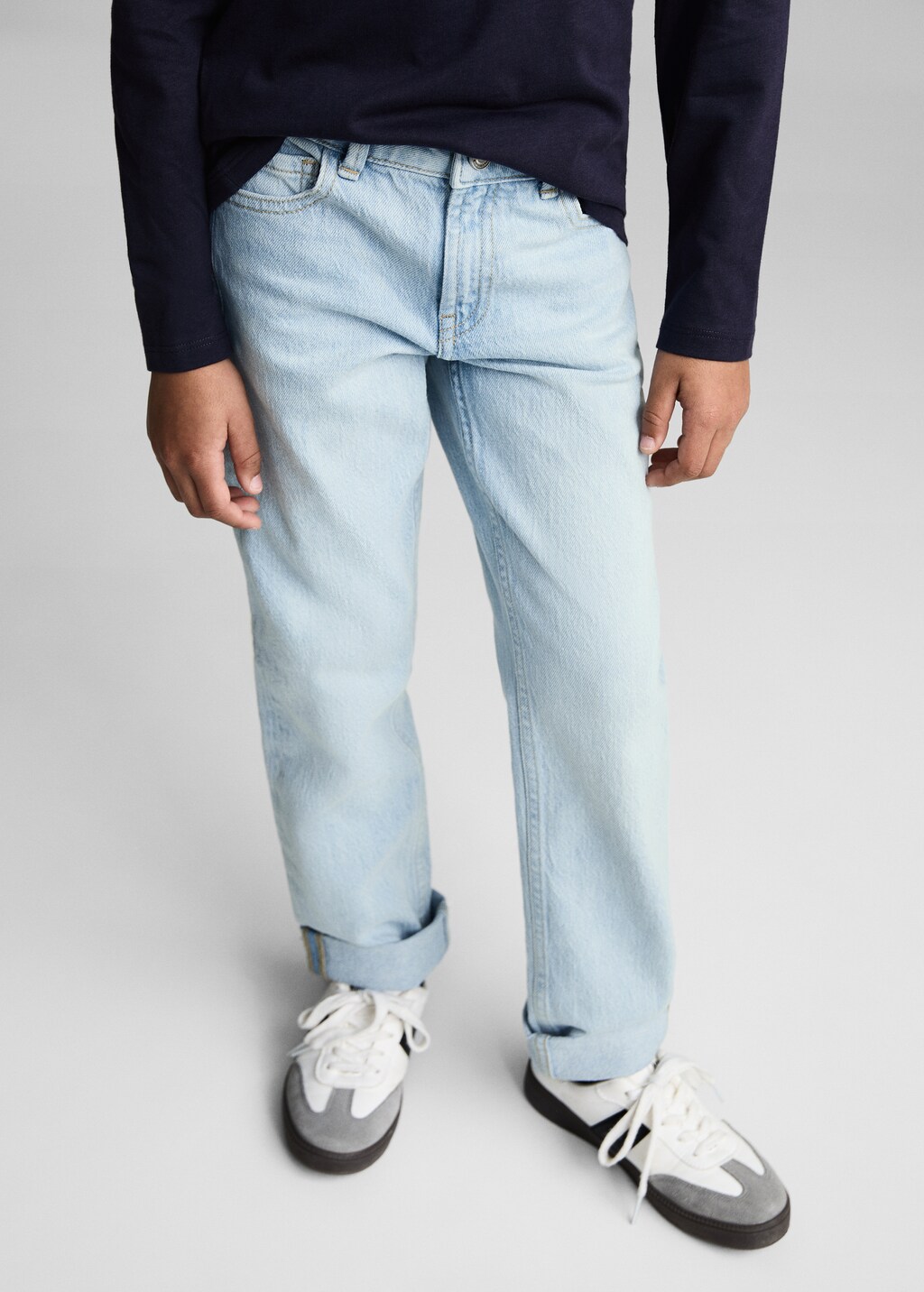 Straight jeans with turn-up - Medium Blue