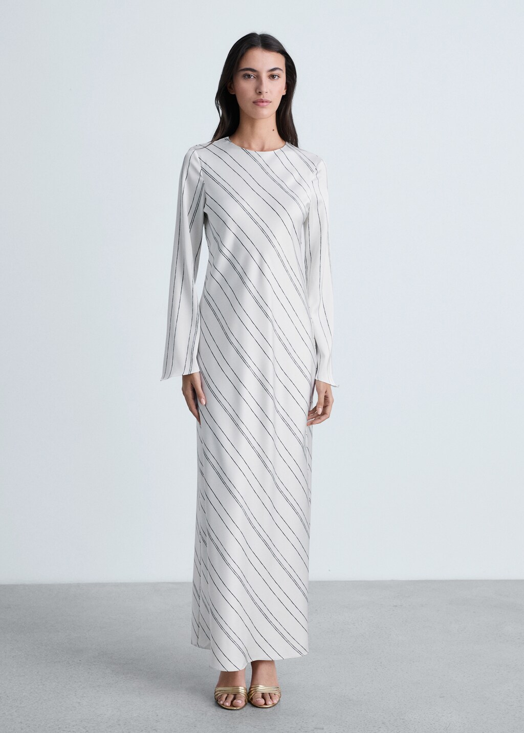 Striped satin dress - White