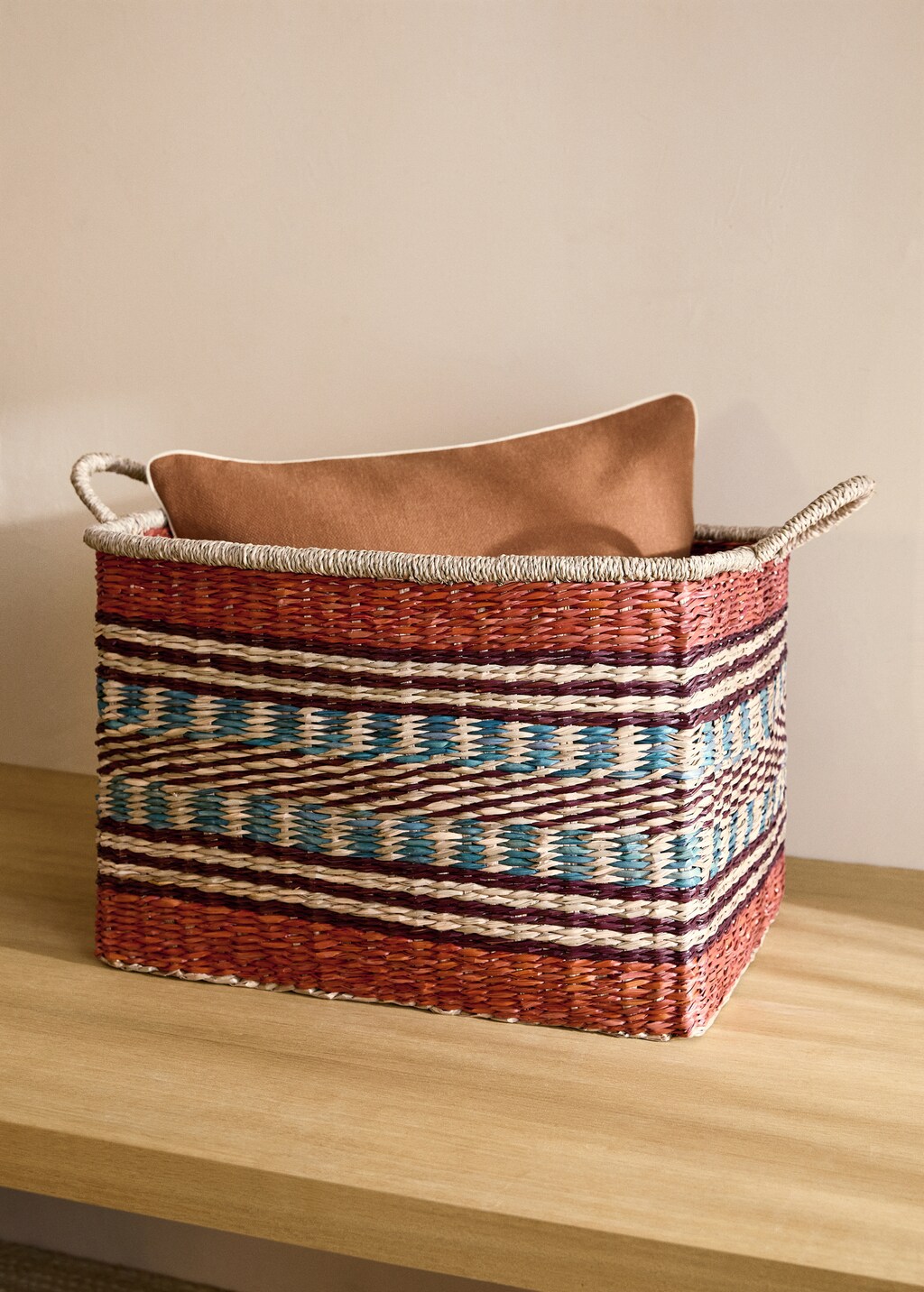 Rectangular coloured seagrass basket - Burnt Orange