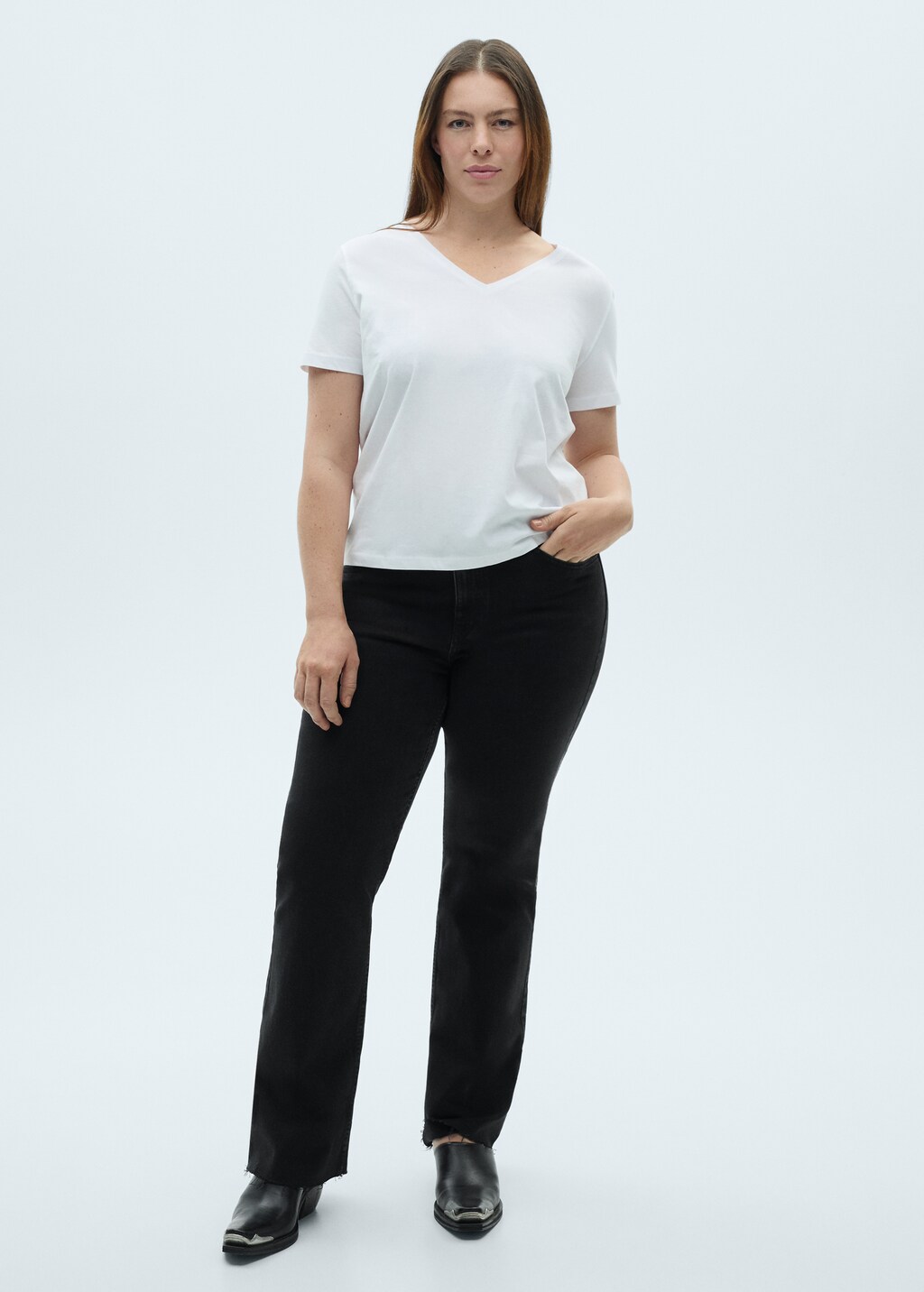 V-neck cotton T-shirt - Beige