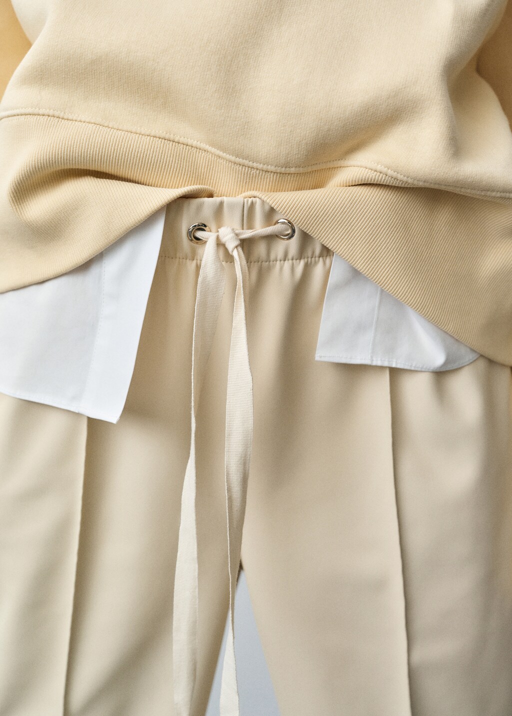 Wideleg leather-effect trousers - Ecru