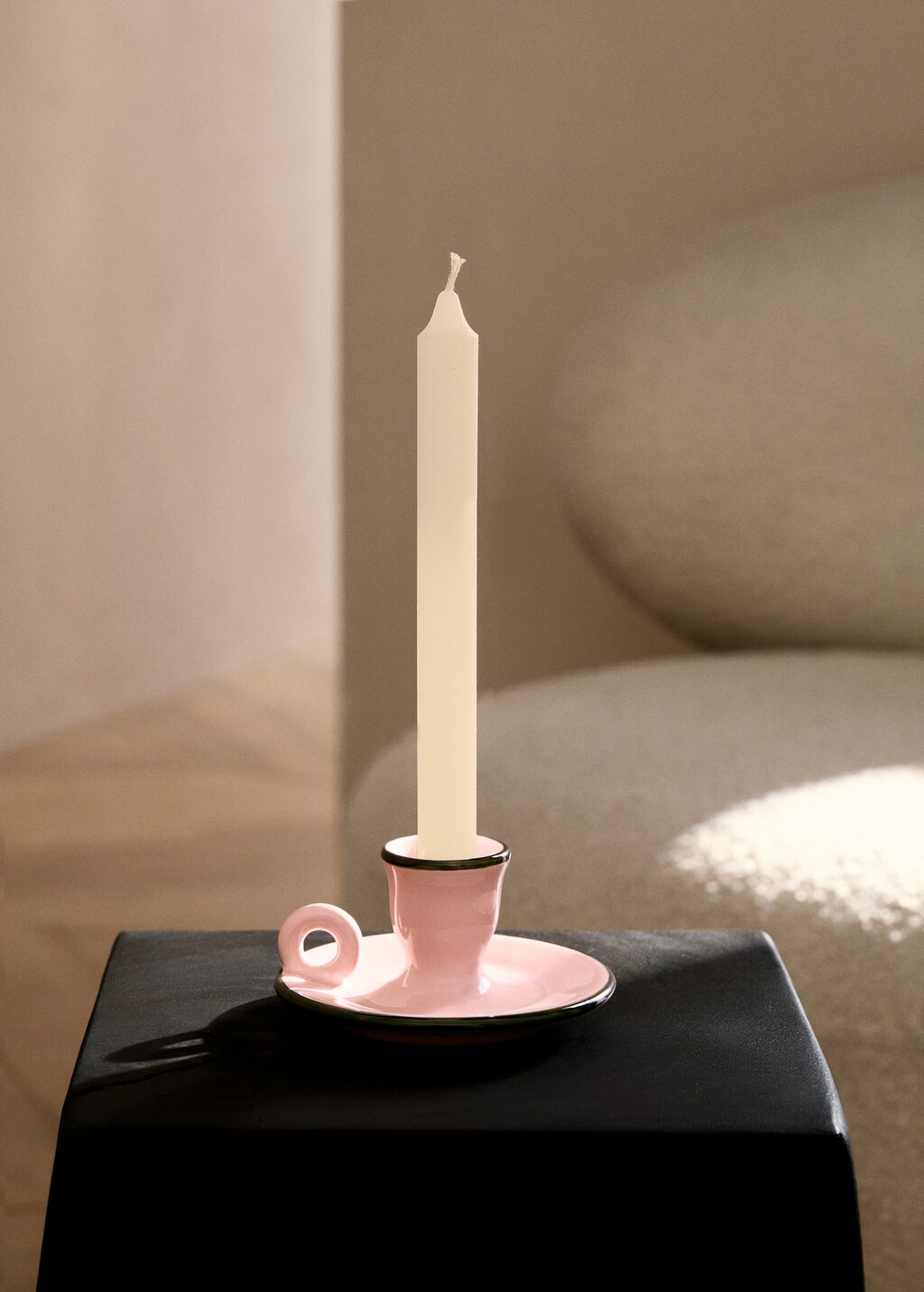 Earthenware candelabra with coloured trim - Olive Green