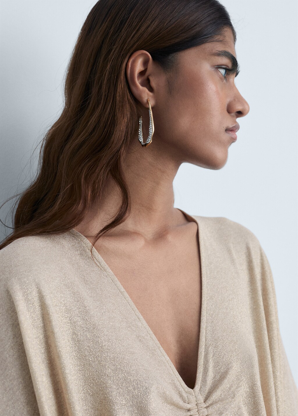 Lurex dress with gathered neckline - Gold