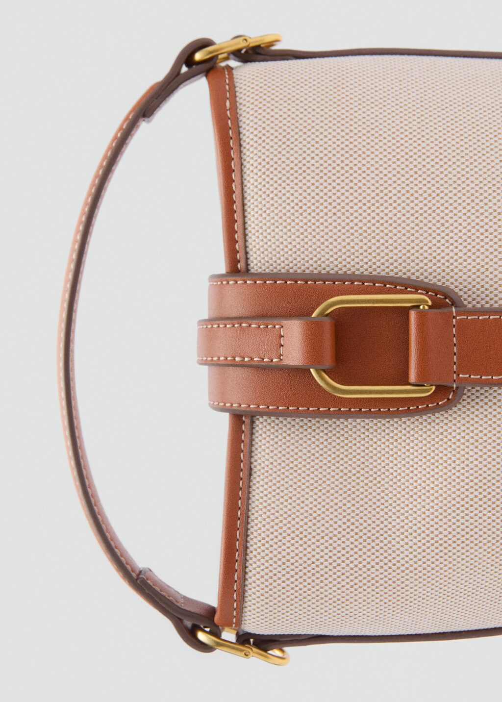 Contrasting canvas bucket bag - Leather