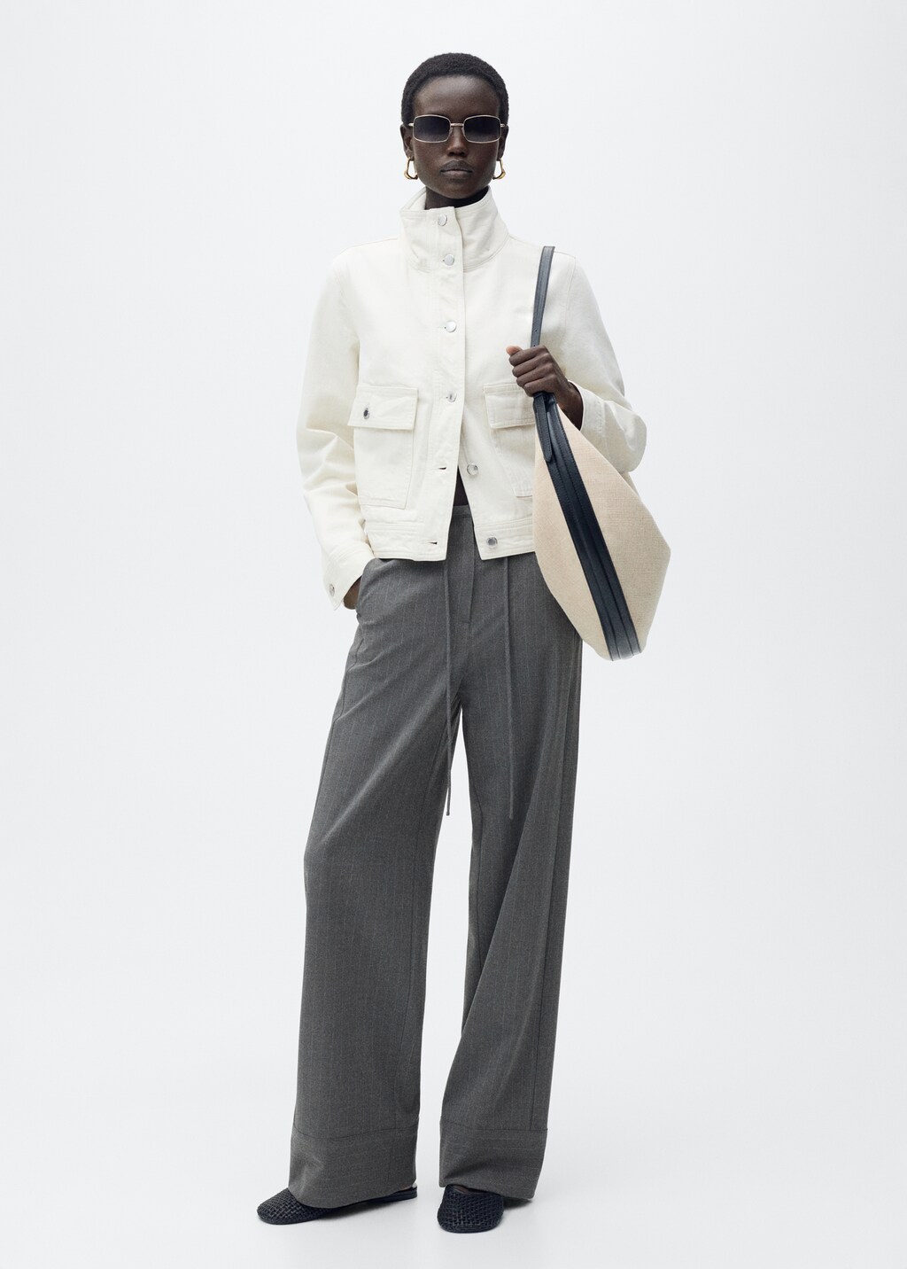 Chalk-stripe straight trousers - Dark Navy