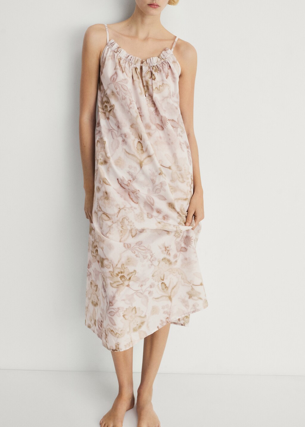 Floral print cotton nightdress - Light/Pastel Grey