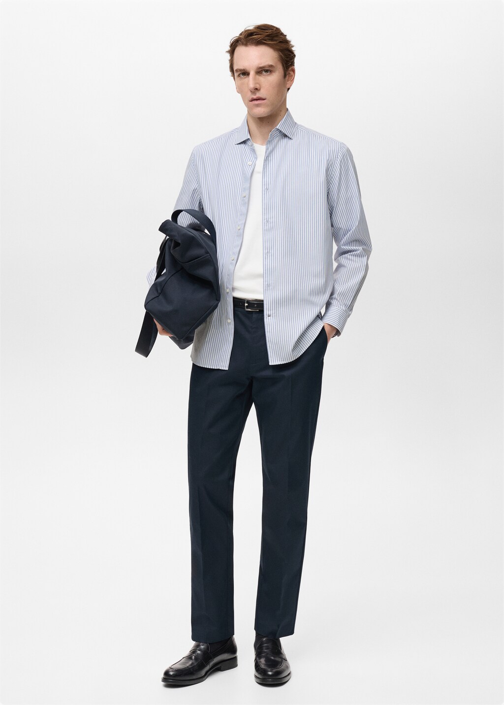 Regular-fit striped 100% cotton shirt - White