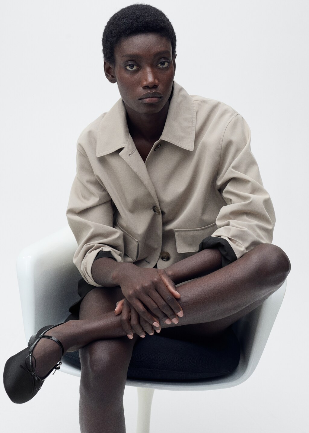 Ballerinas with strip and bow detail - White