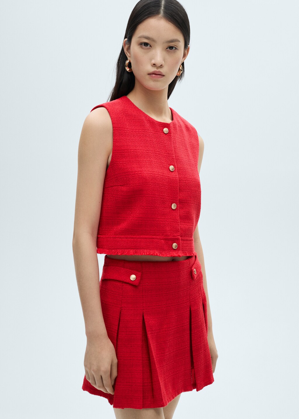 Tweed pleated skirt - Red