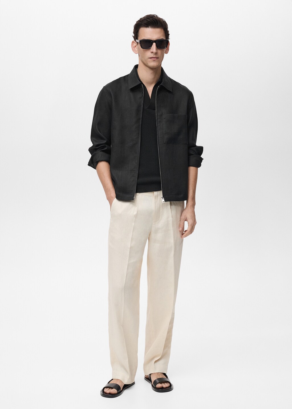 100% linen jacket with zip - Ivory White