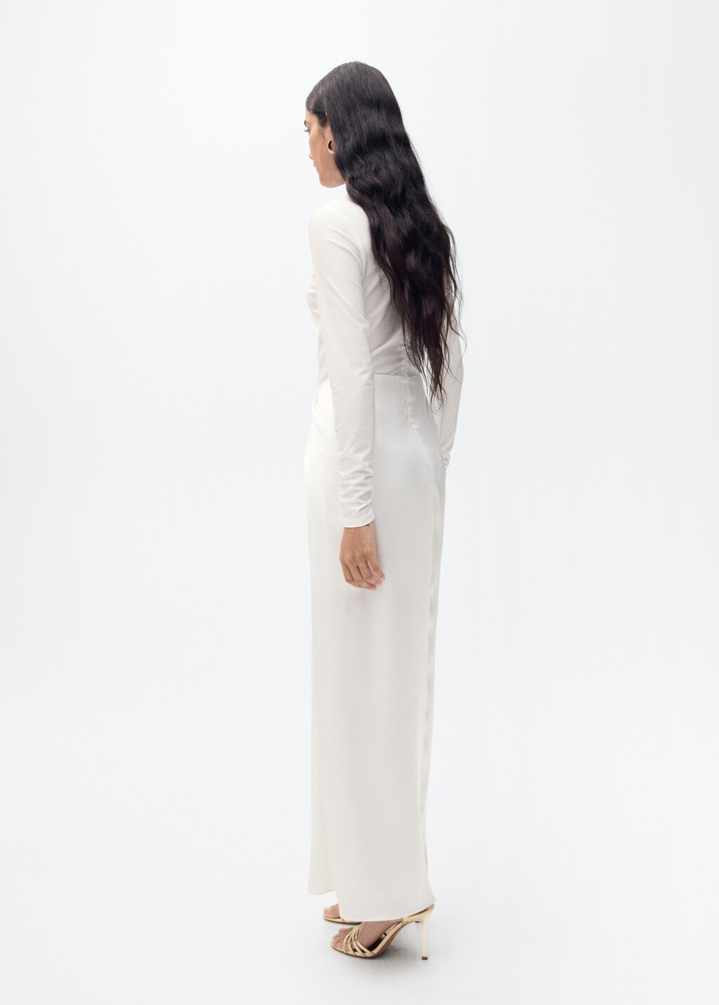 Combined-fabric long dress - Off White