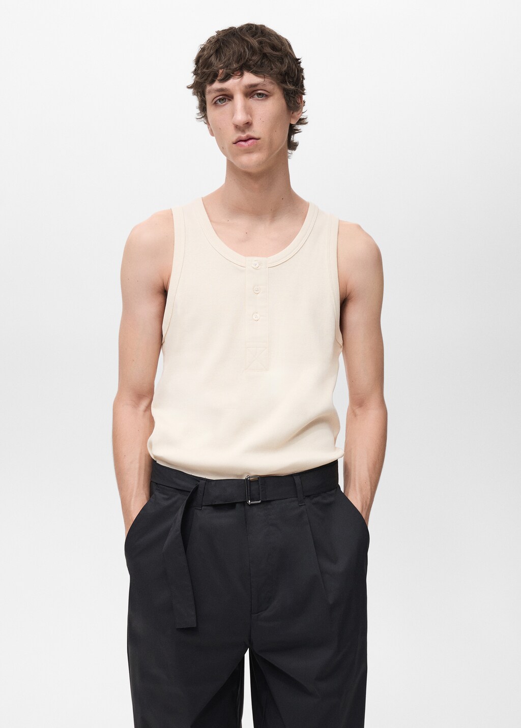 100% cotton t-shirt with buttons - Ecru