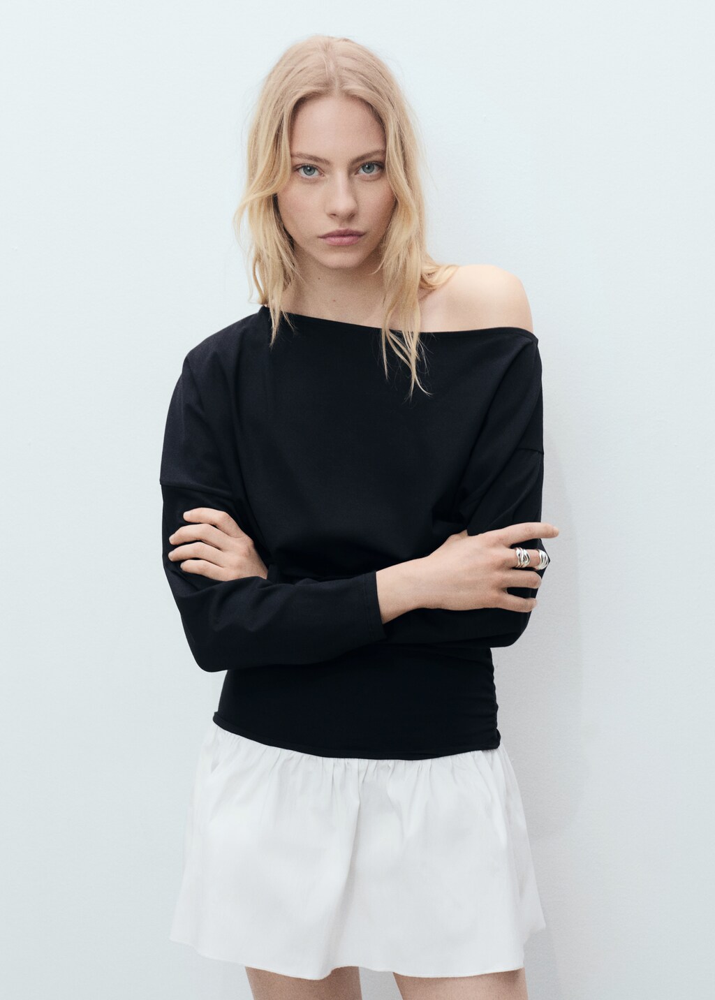 Short combined fabric draped dress - Black