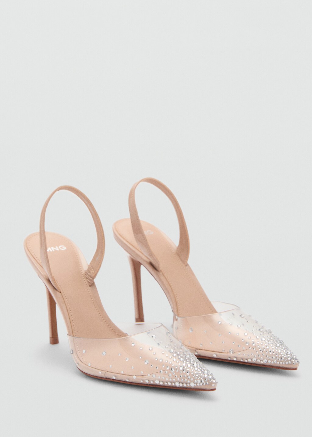 Transparent rhinestone pointed toe shoe - Nude