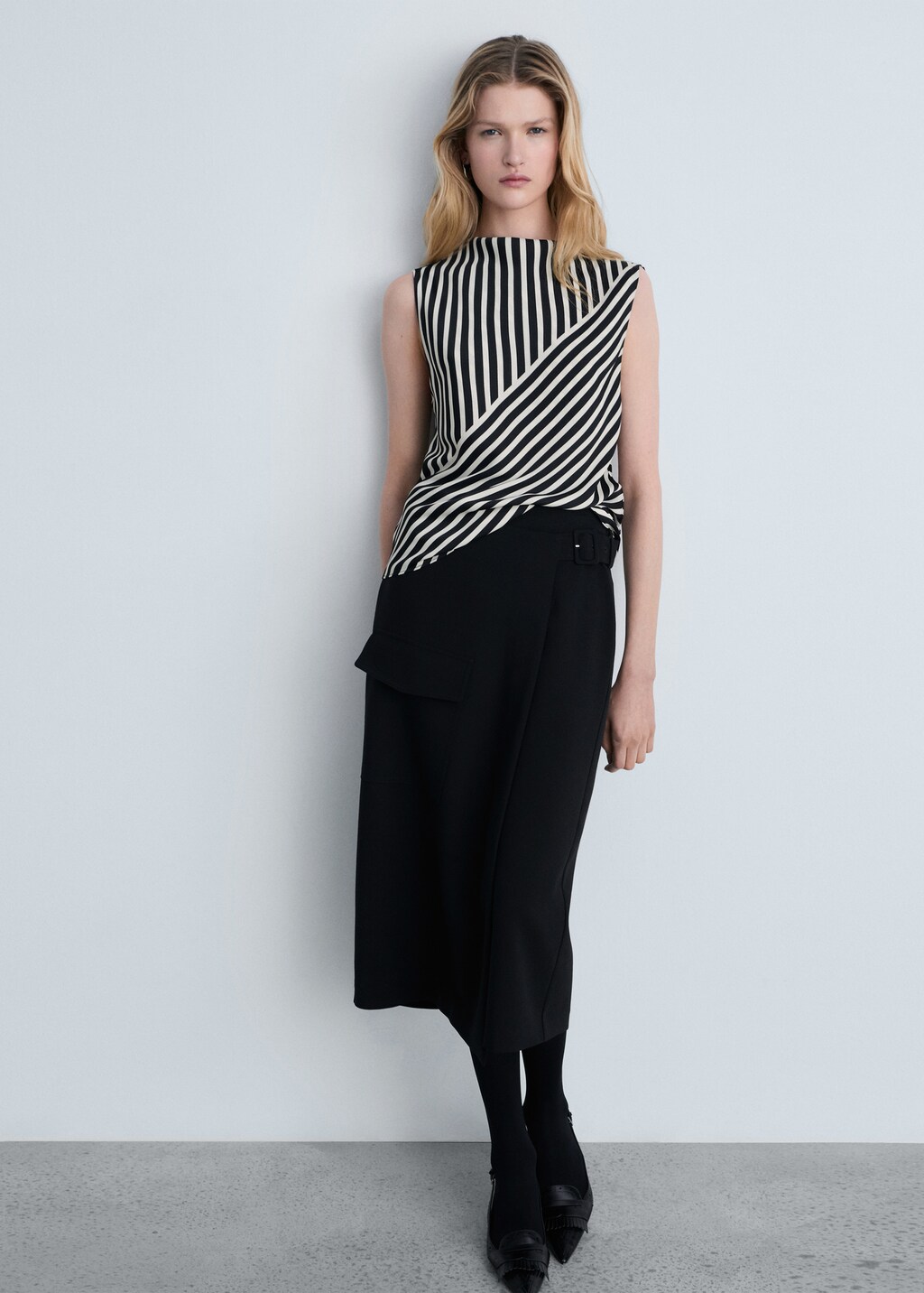 Striped perkins-neck blouse - Black