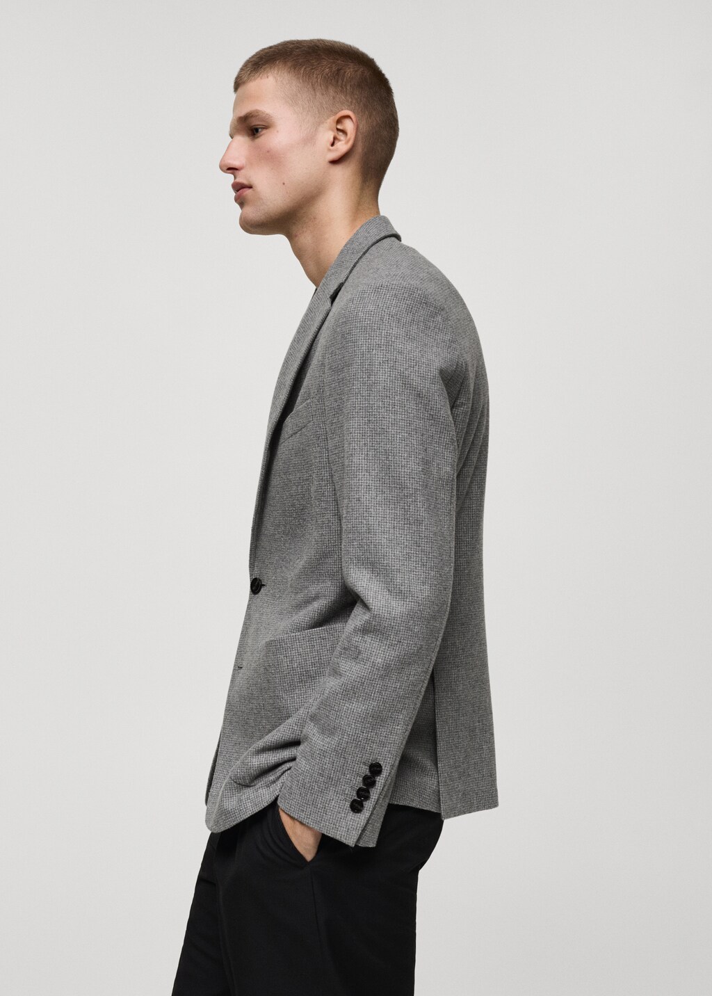 Slim-fit micro-houndstooth wool jacket - Grey