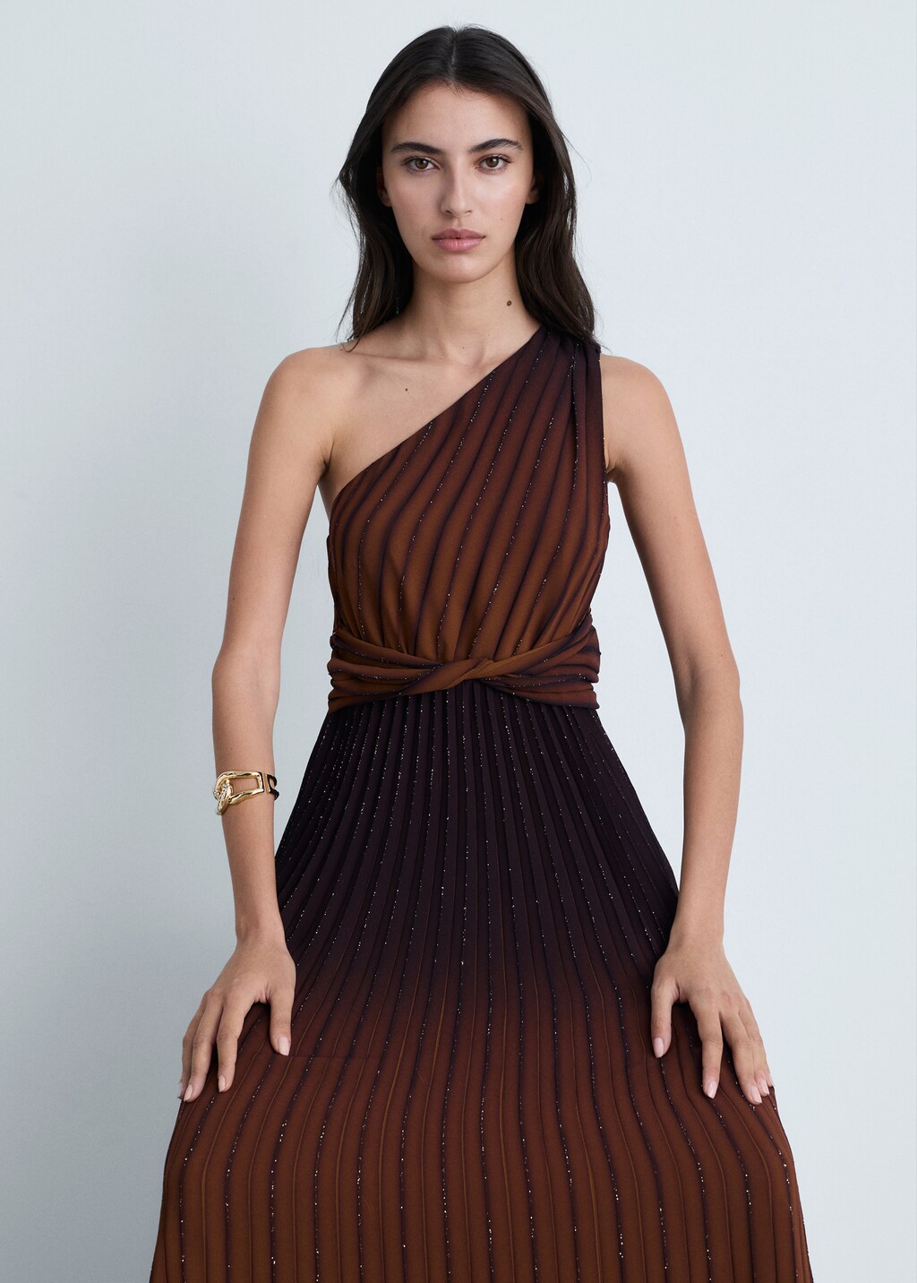 Gradient-effect pleated dress - Coffee