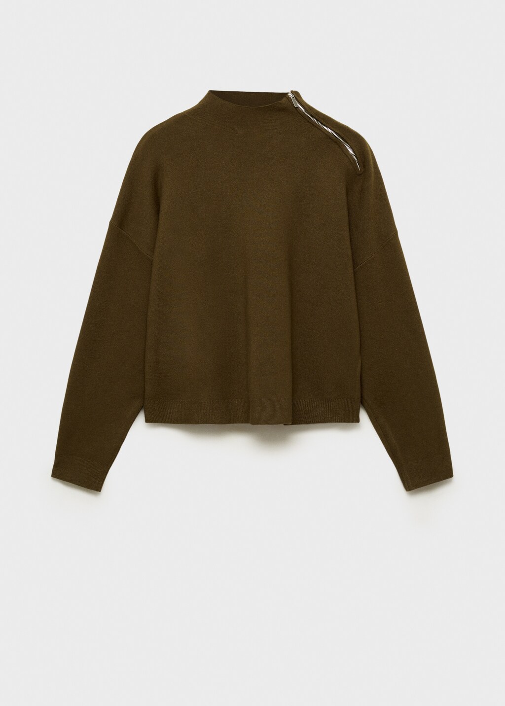 Perkins-neck sweater with zip - Ecru