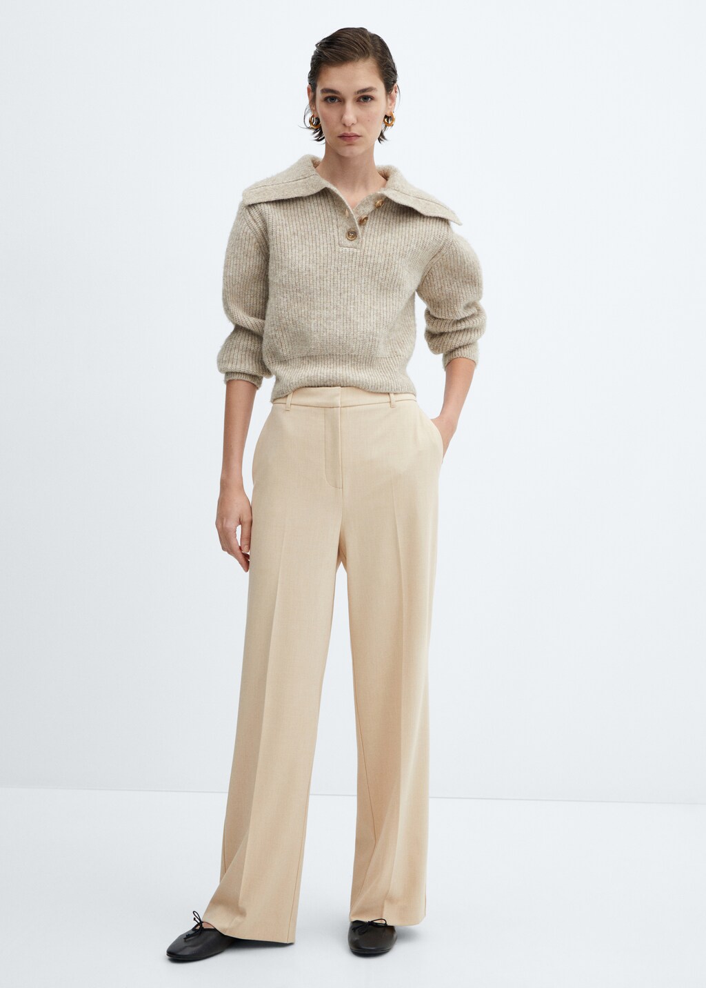 Low-waist wideleg trousers - Black