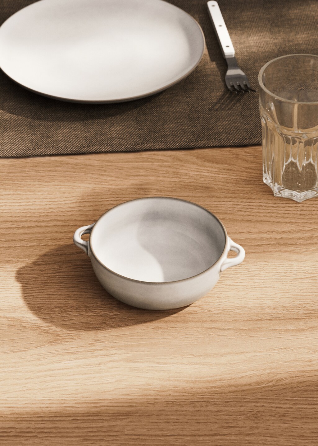 Bowl stoneware casserole rim contrast small - White