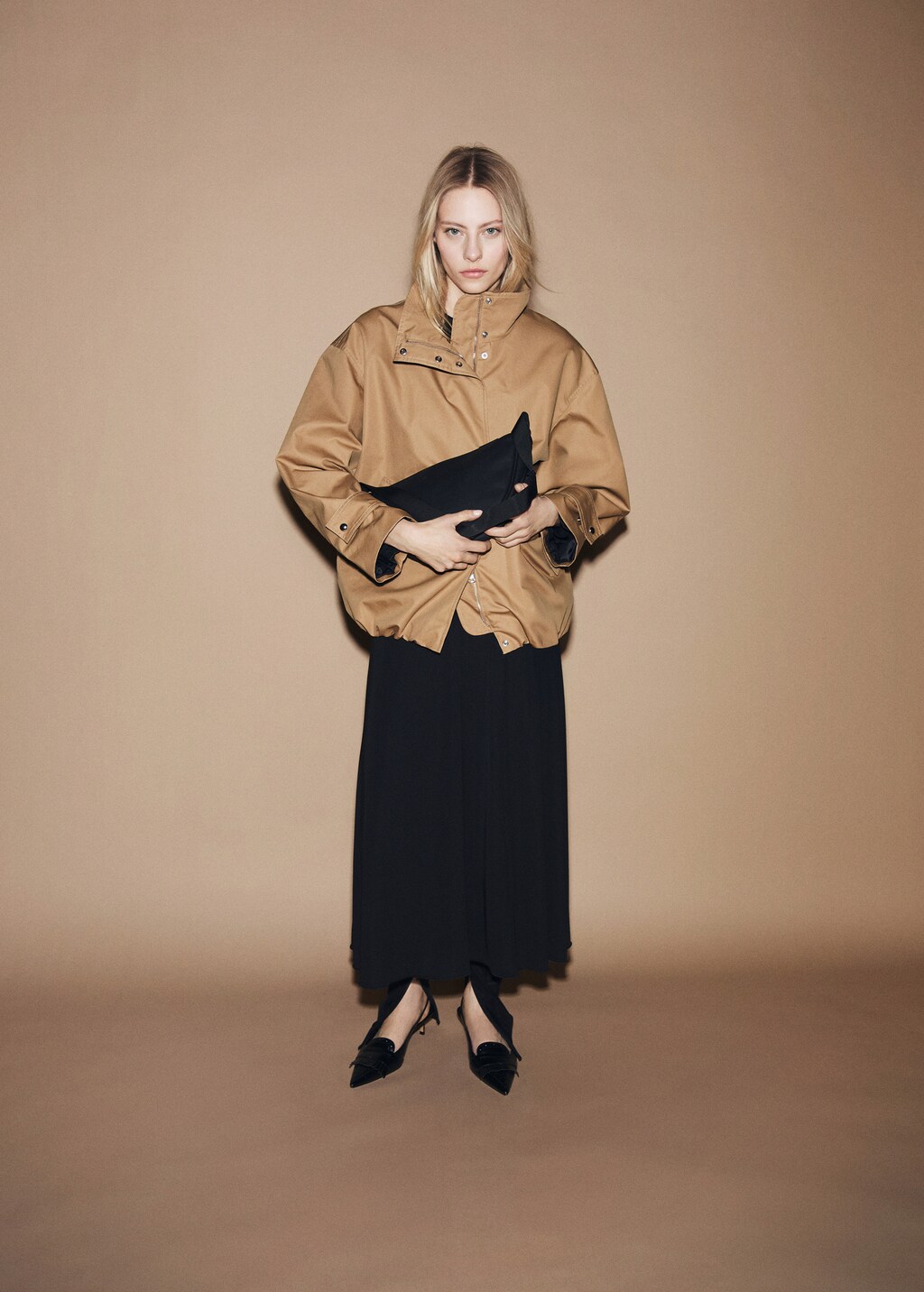 Cotton parka with gathered hem - Medium Brown