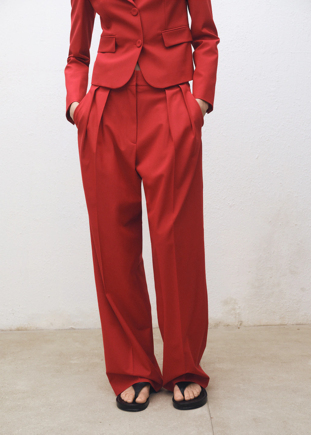 Wideleg wool-blend suit trousers - Red