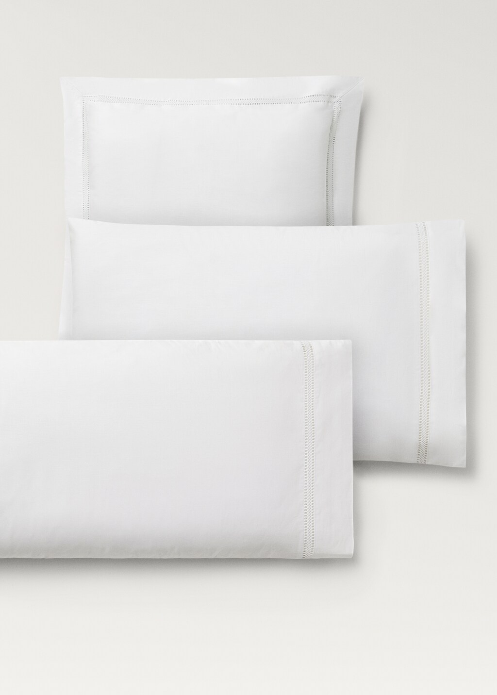 Cotton percale pillowcase with lace insert 50x75 cm - White