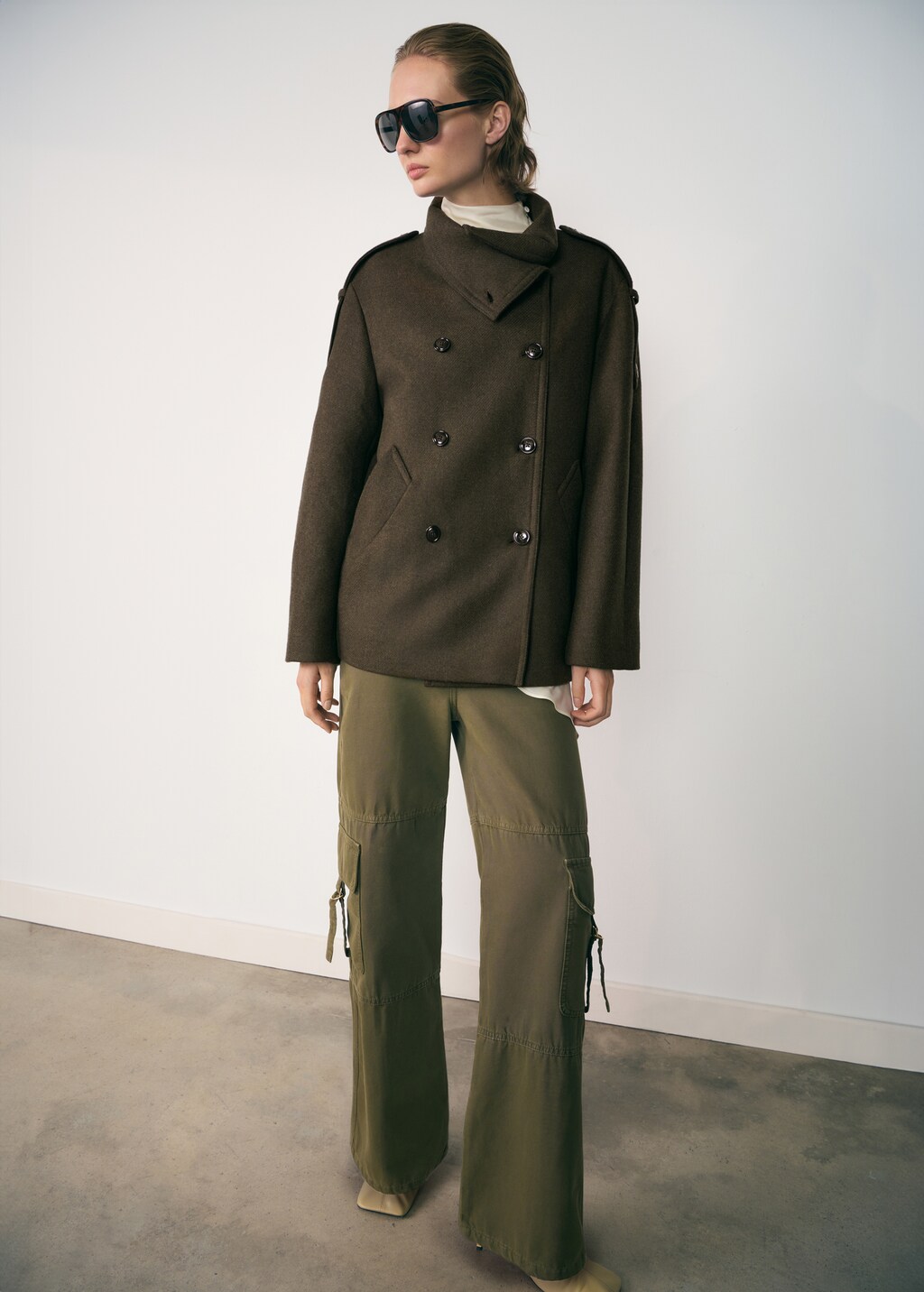 Double-breasted wool coat - Khaki