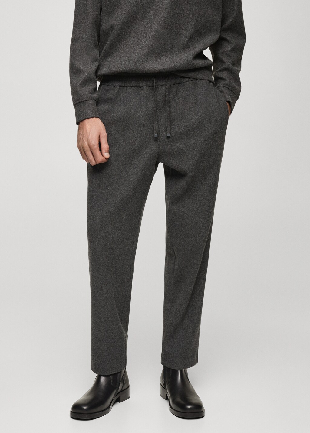 Flannel joggers with drawstring - Charcoal