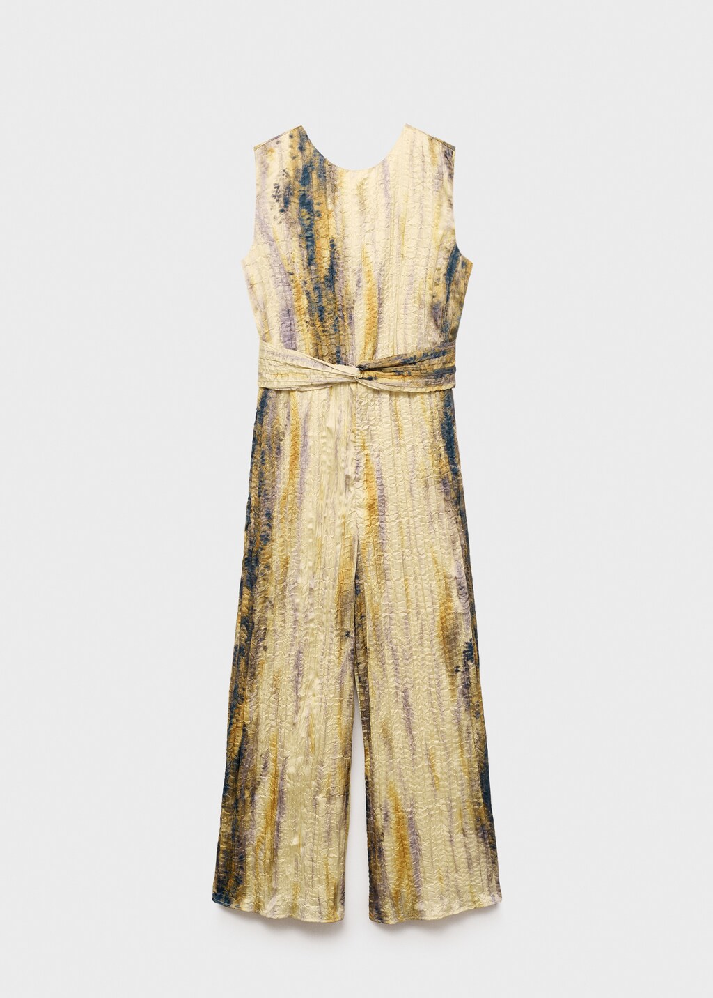 Long satin textured jumpsuit - Pastel Yellow