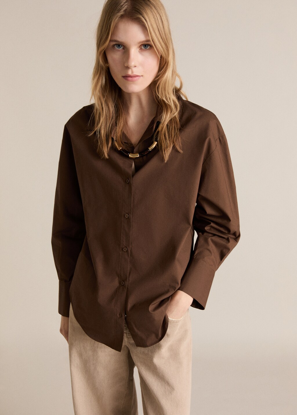 100% cotton straight-fit shirt - Brown