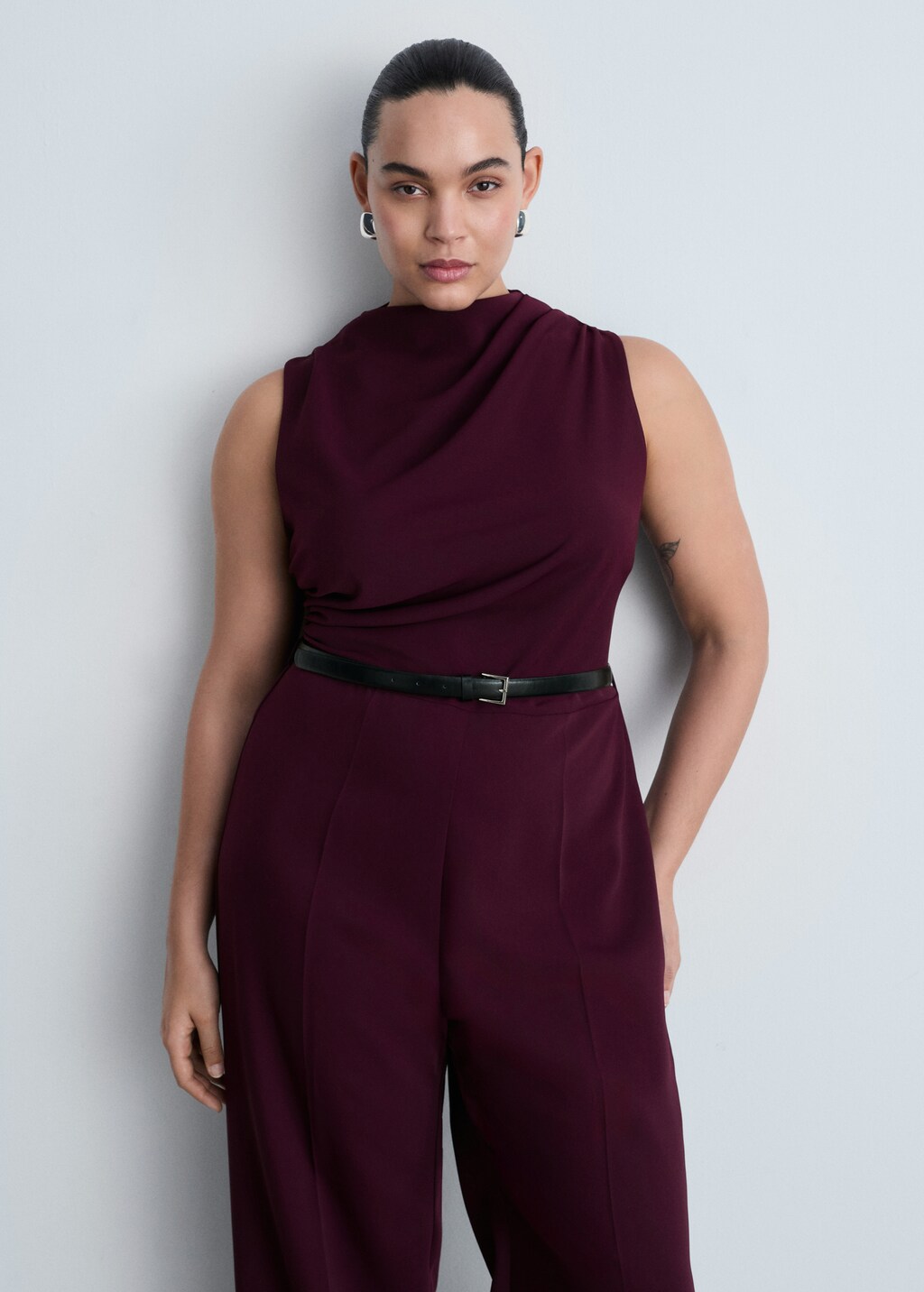 Belt long jumpsuit - Wine