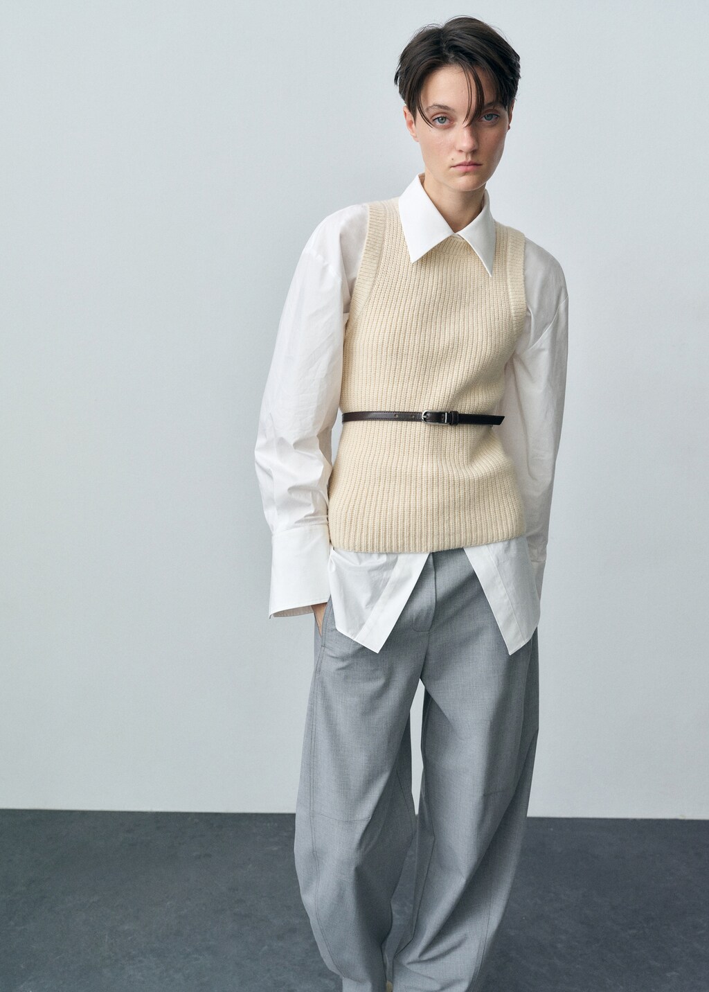 Ribbed wool-blend top - Ecru