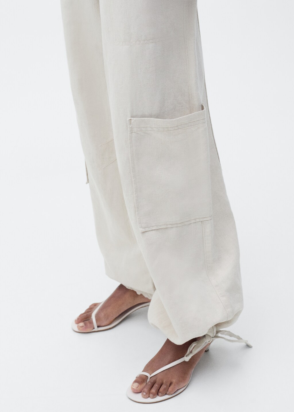 Linen cargo trousers with puffed hem - Light/Pastel Grey