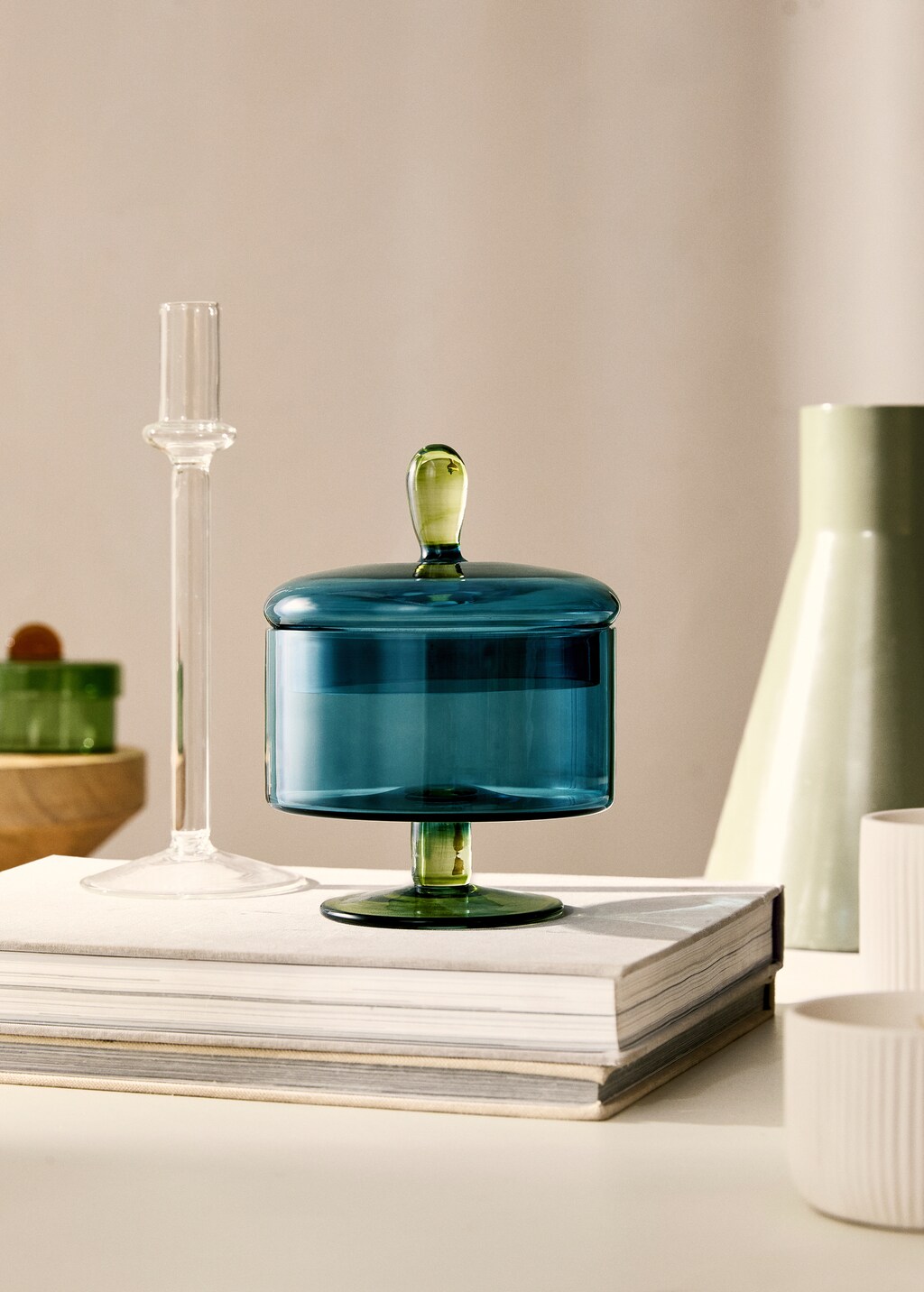 Bicolor borosilicate fountain with medium size lid - Blue