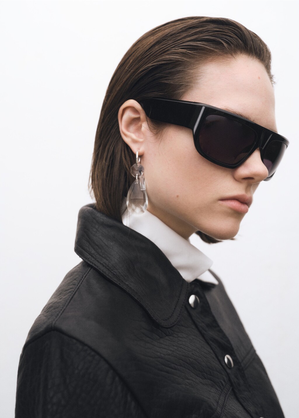 Lapels leather jacket - Black