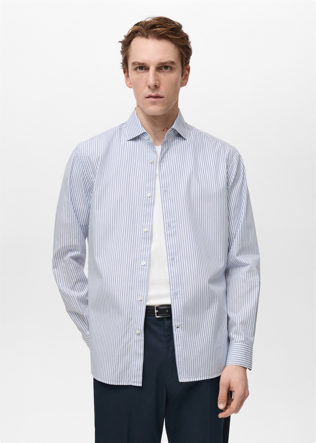 Regular-fit striped 100% cotton shirt - White