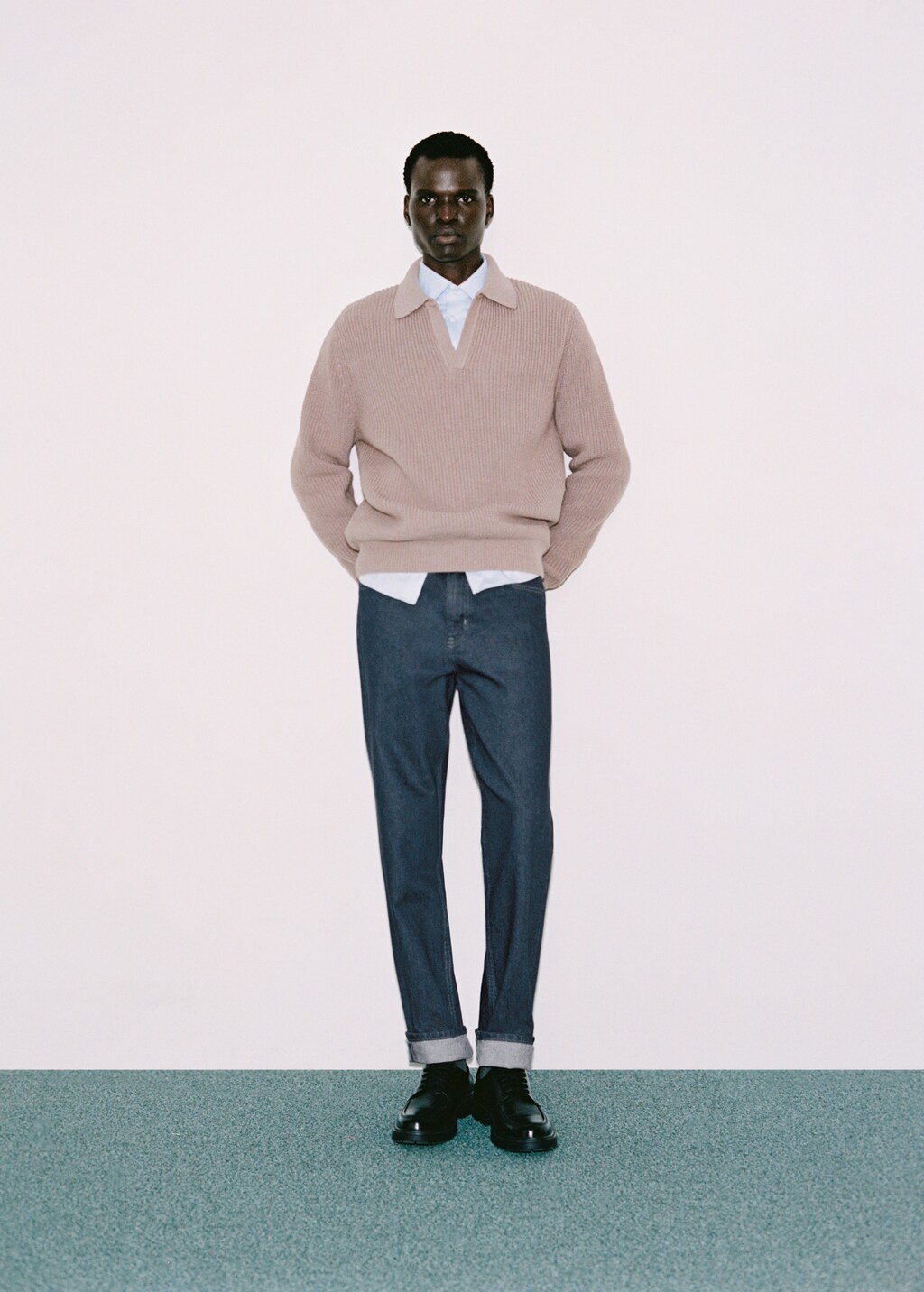 Regular-fit jeans with distressed effect - Petrol Blue