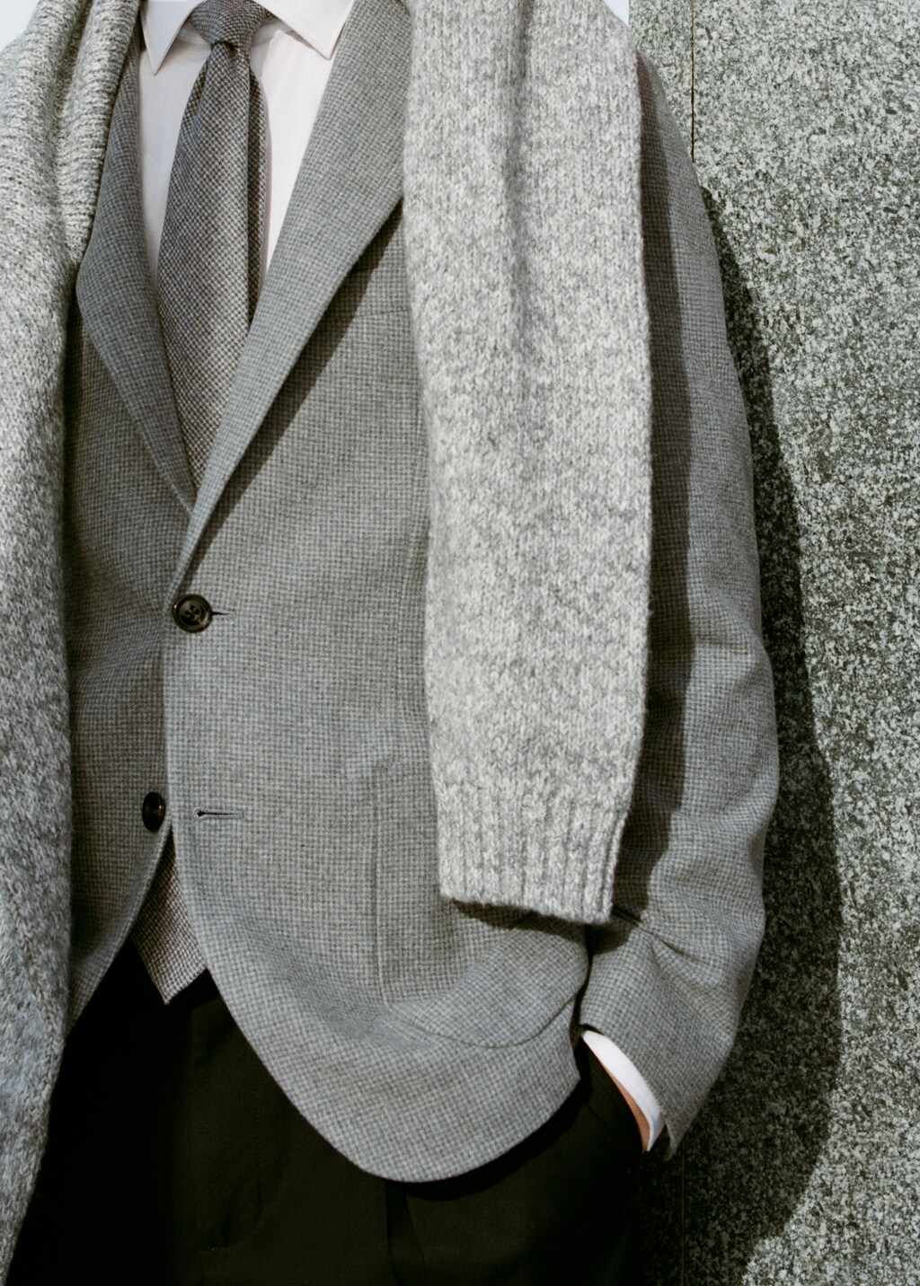 Slim-fit micro-houndstooth wool jacket - Grey
