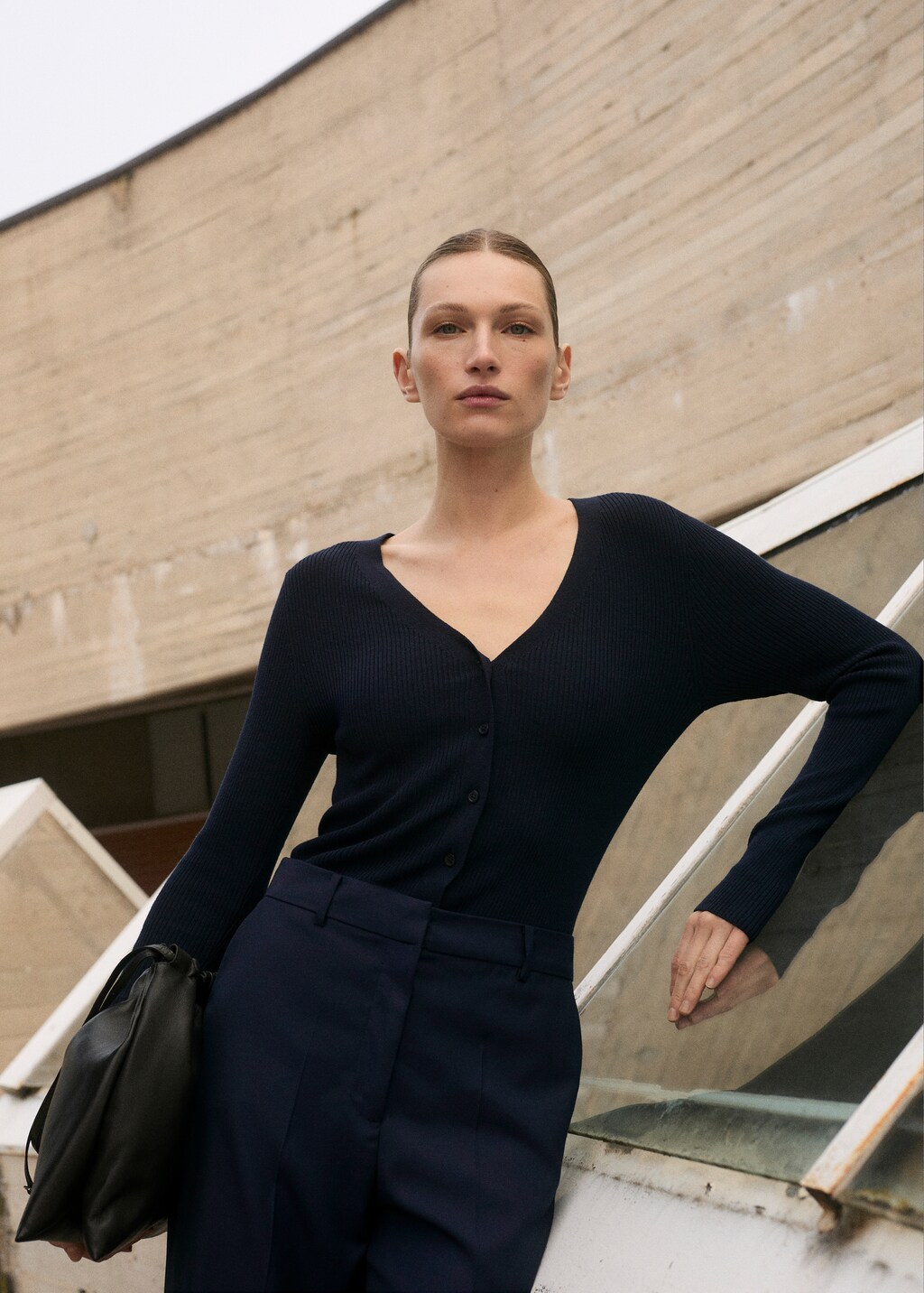 Contrast-bodice long jumpsuit - Dark Navy