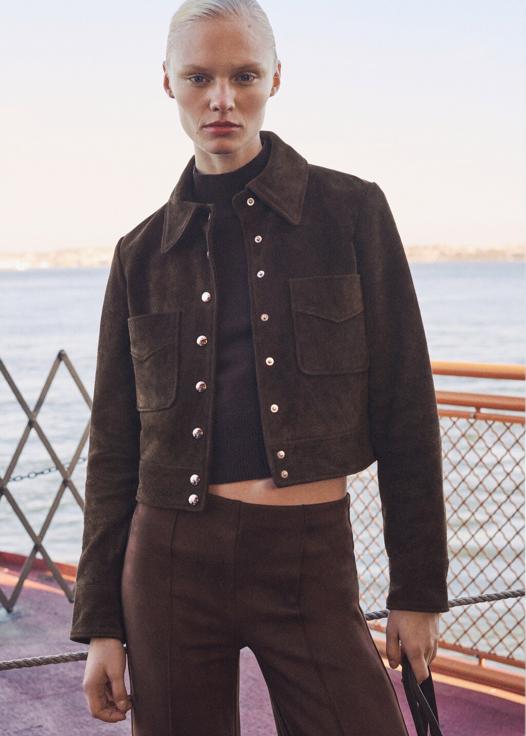 Suede jacket with pockets - Chocolate