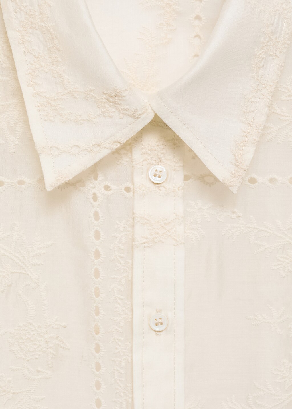 Flower embroidered lyocell shirt - Ecru