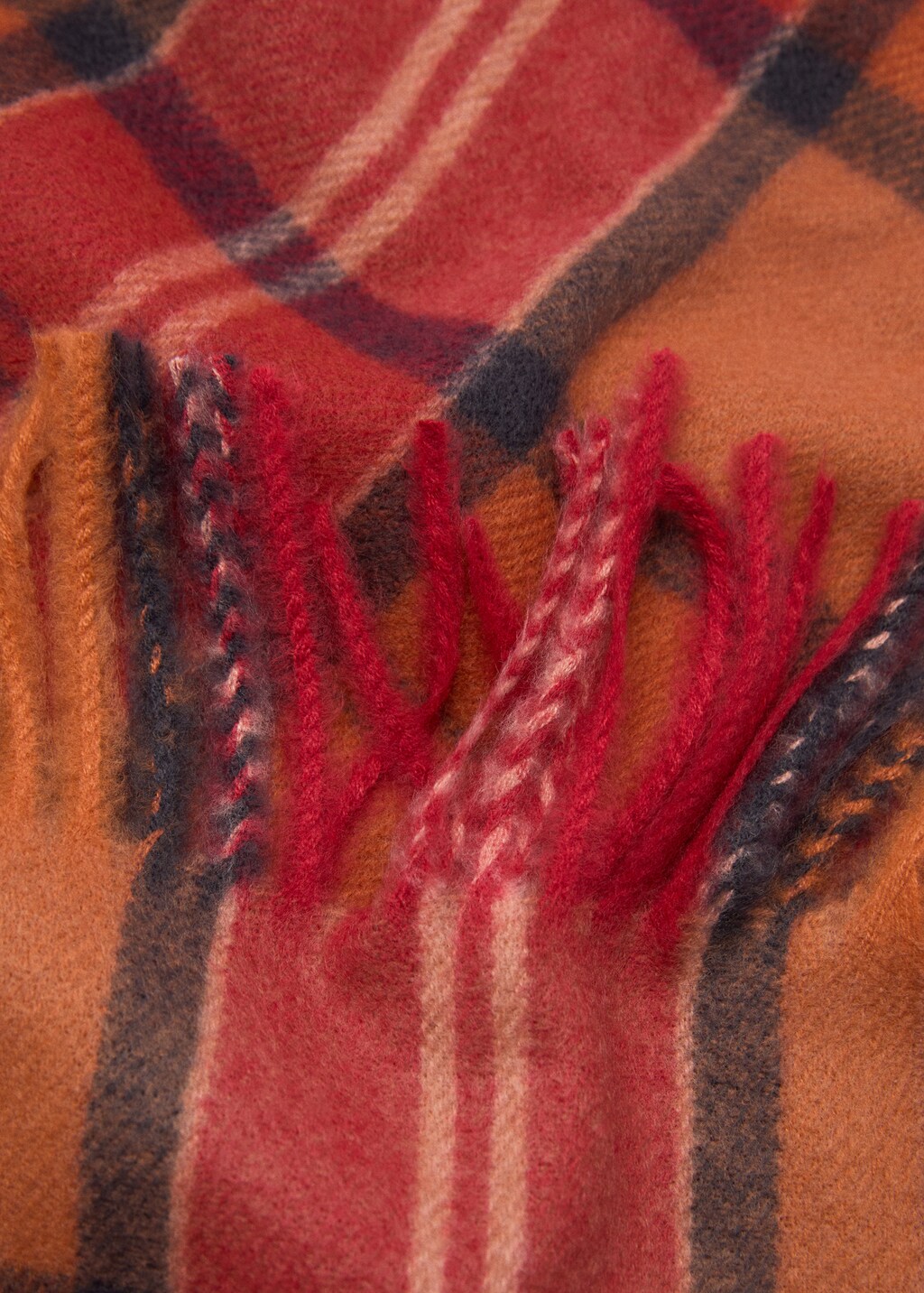 Check scarf with fringed ends - Khaki
