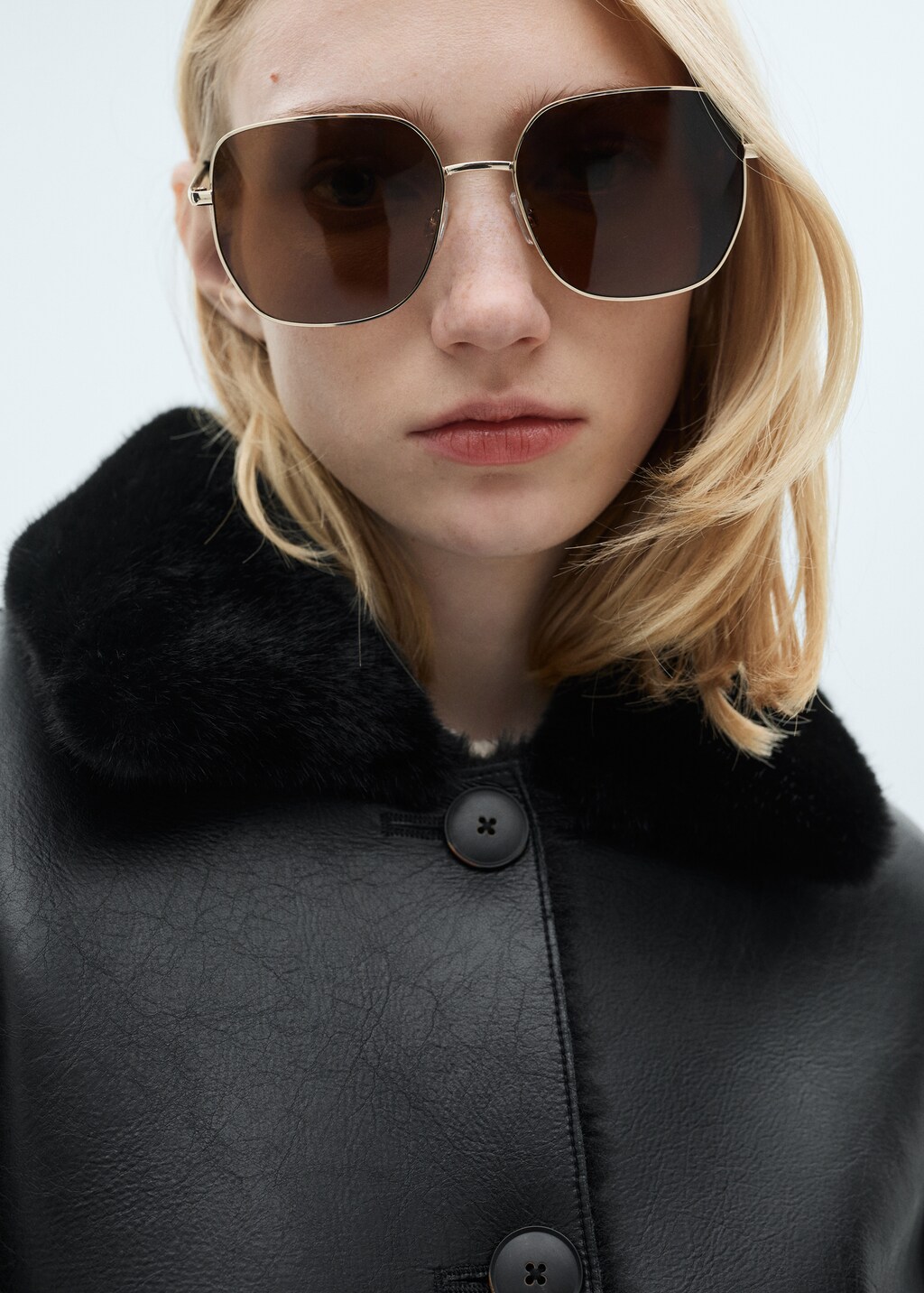 Double-sided leather-effect jacket with pockets - Black